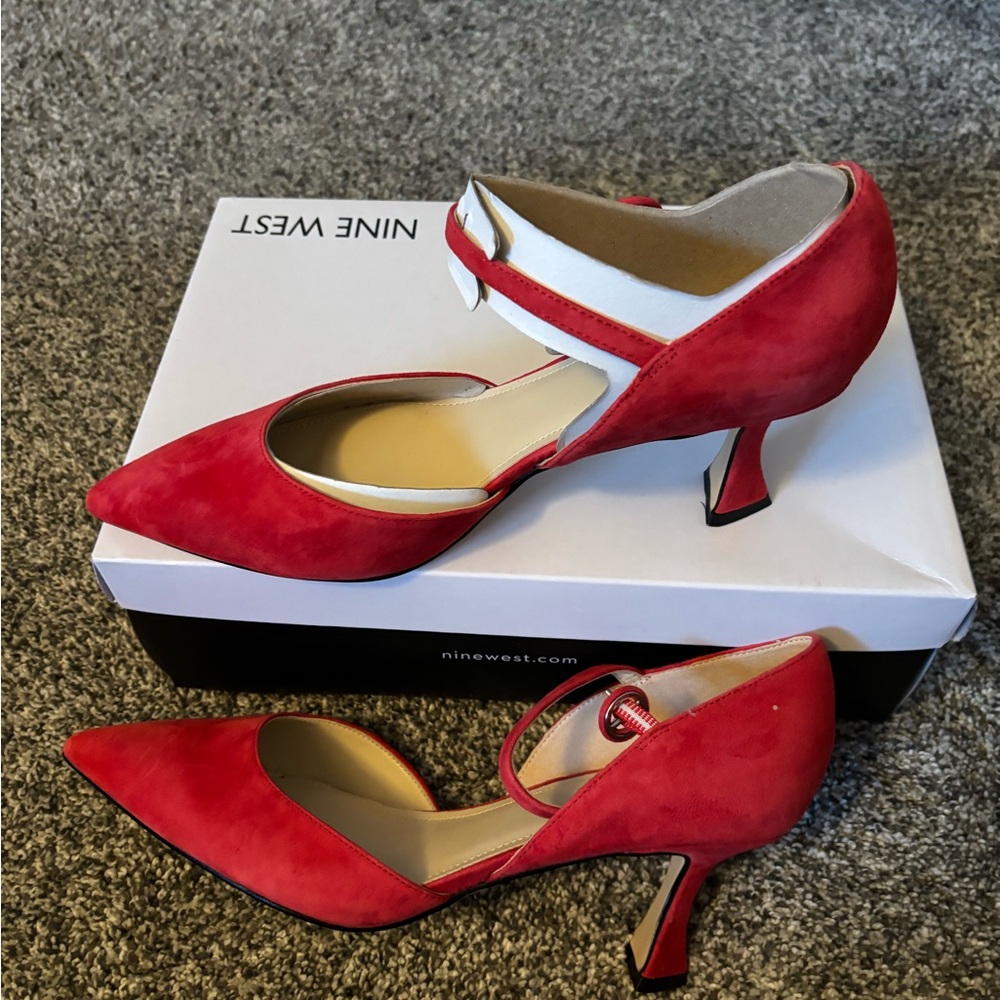 Nine West Red Suede Heels with Mary Jane Strap New Never worn